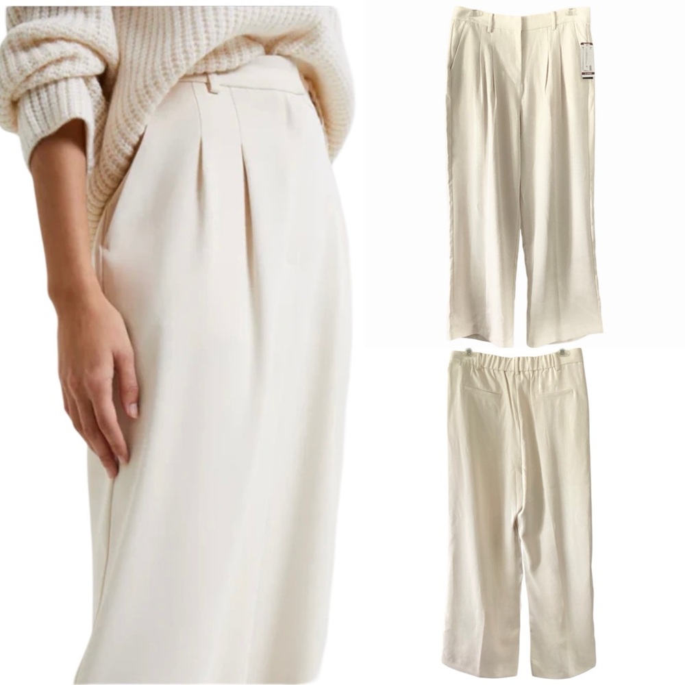 French Connection Cream Tailored Wide-Leg High Rise Trousers Sz XL New with Tags